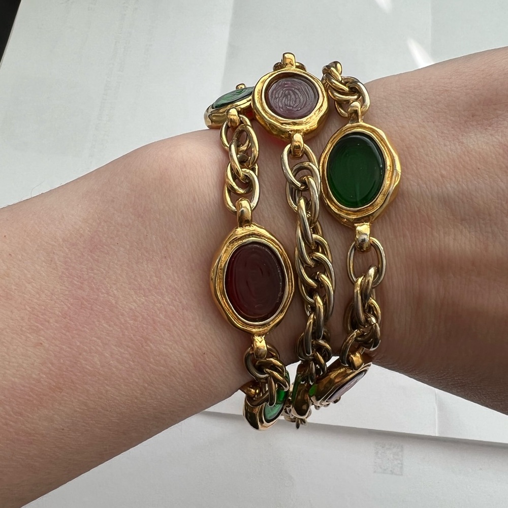Vintage 3-Strand Chanel costume bracelet signed rare gripoix